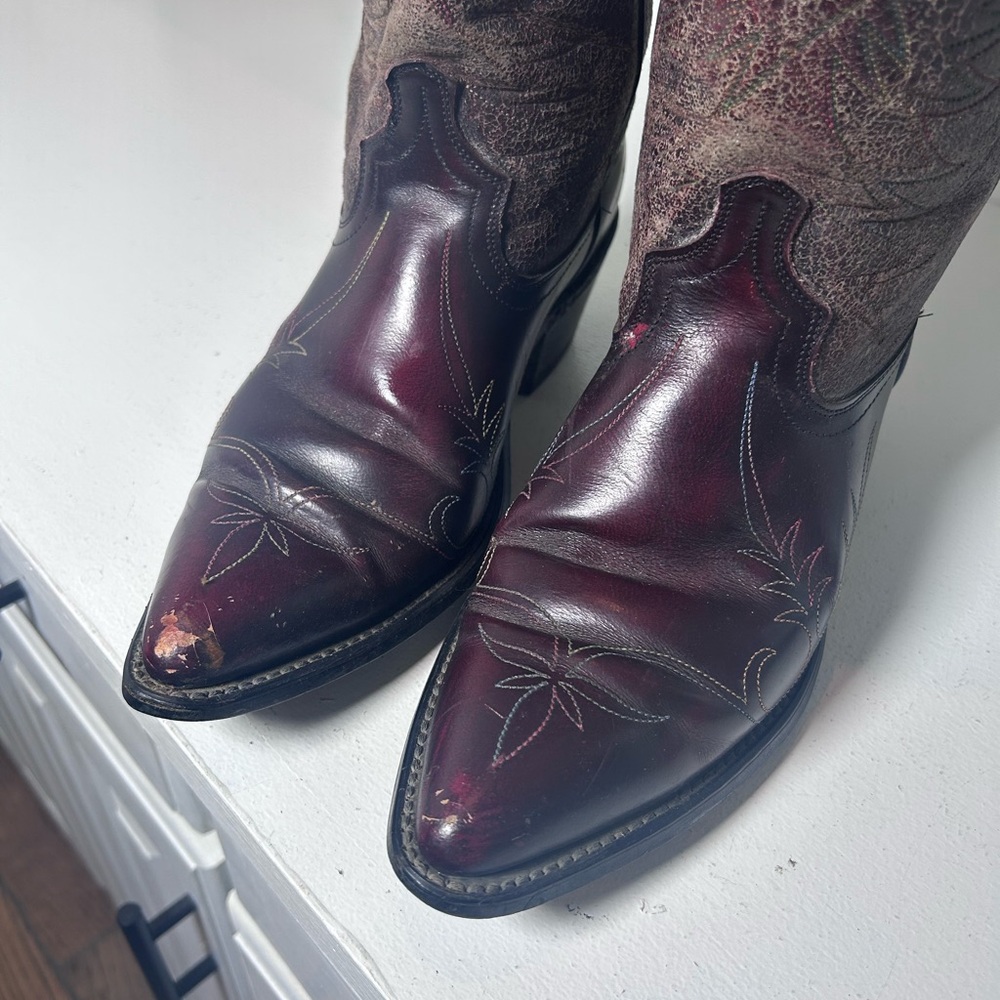 Vintage Acme Western Cowboy Boots Burgundy Brown | Men’s 8.5 Women’s 10 - Picture 3 of 8